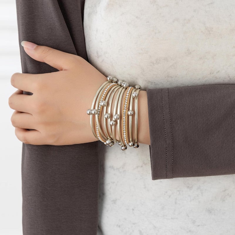 Rantanto Braid Leather Wrap Bracelet Trendy Stackable Crystal Cuff Boho Gold Heart Bracelet Jewelry Gift For Women - Image 3